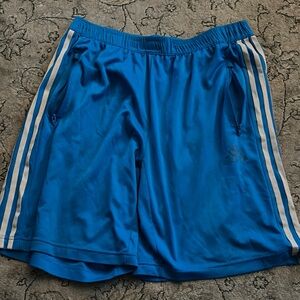 Adidas Blue Athletic Shorts with Signature Stripes